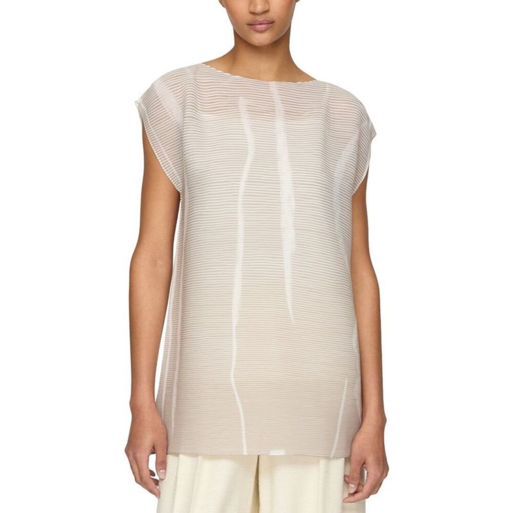 Lafayette 148 New York Womens  Printed Plisse Cap Sleeve Blouse, Grey